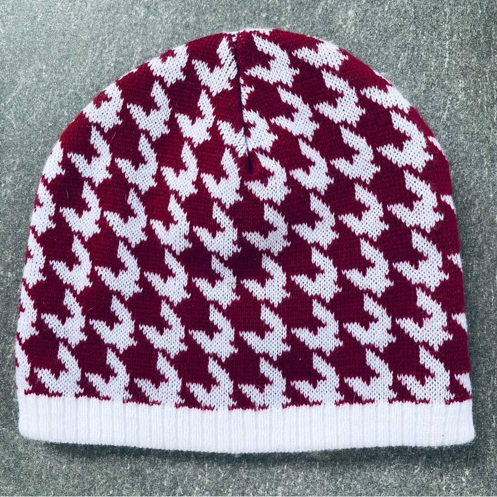 Houndstooth Knit Beanie Red and White - Picture 3 of 5